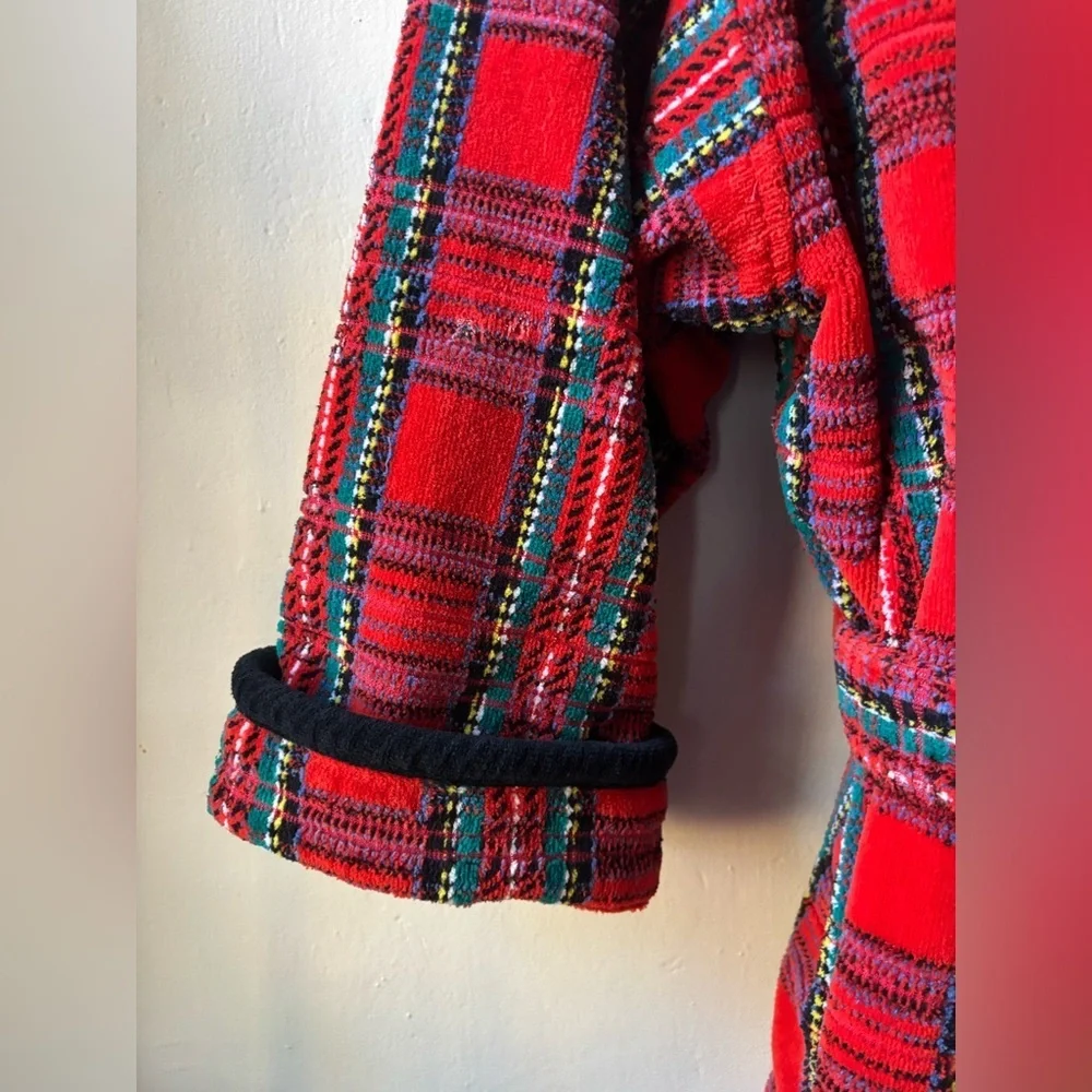 Vintage Red Plaid Terrycloth Robe with Belt
